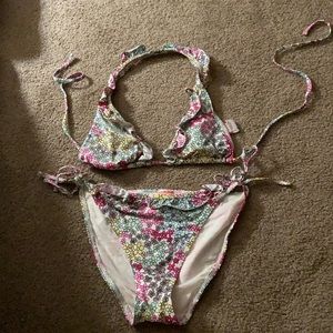 Calvin Klein floral bikini w/ ruffle detail
